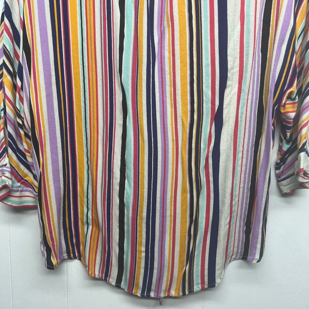Blue Pepper Multicolor Striped 3/4 Sleeve V-Neck Womens Top Size Small Tie Front - Picture 8 of 11